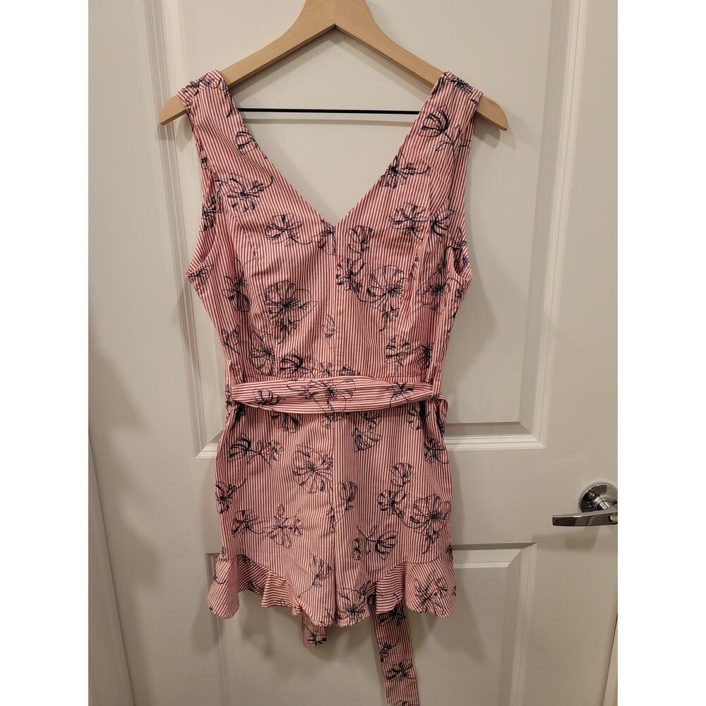 Gianni Binni Red Seersucker Romper with ruffle hem